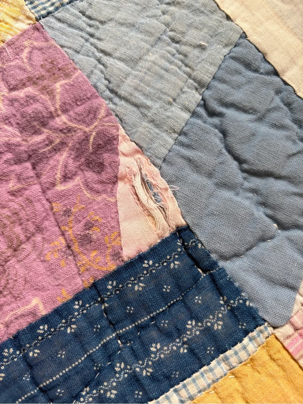 1930s-1940s Vintage Handmade Patchwork Multicolor Quilt 70x88 - Farmhouse